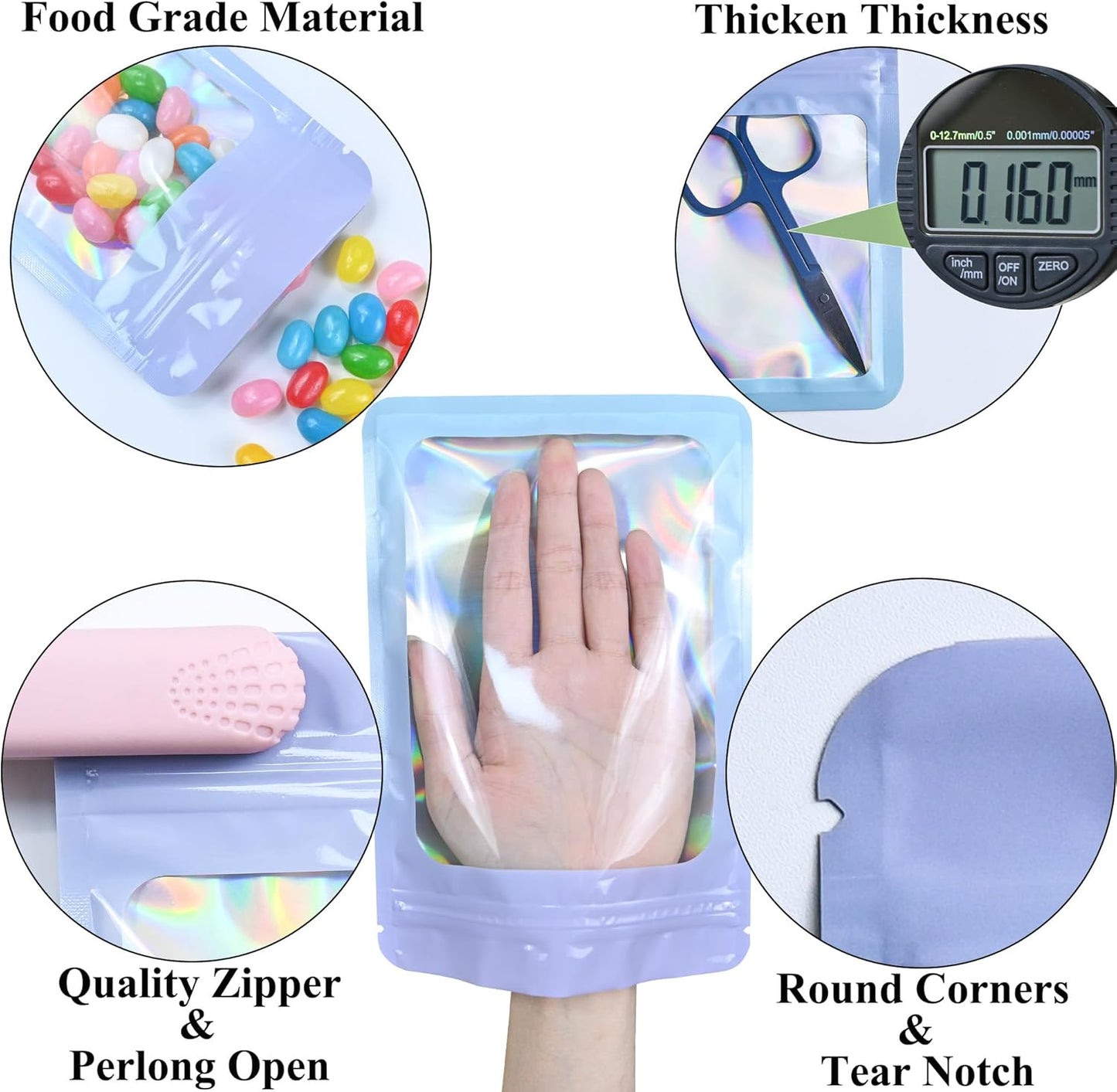 Resealable Mylar Pouch Pen Bags Great for Office Home Party Favor Food Storage Cookies Sample Jewelry Snack (100PCS, Pink and Blue Color, 3.5 x 6.3 inch)