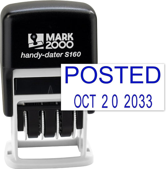 Mark 2000 Self-Inking Rubber Date Office Stamp with Posted Phrase & Date - Blue Ink (Handy-Dater S160), 12-Year Band