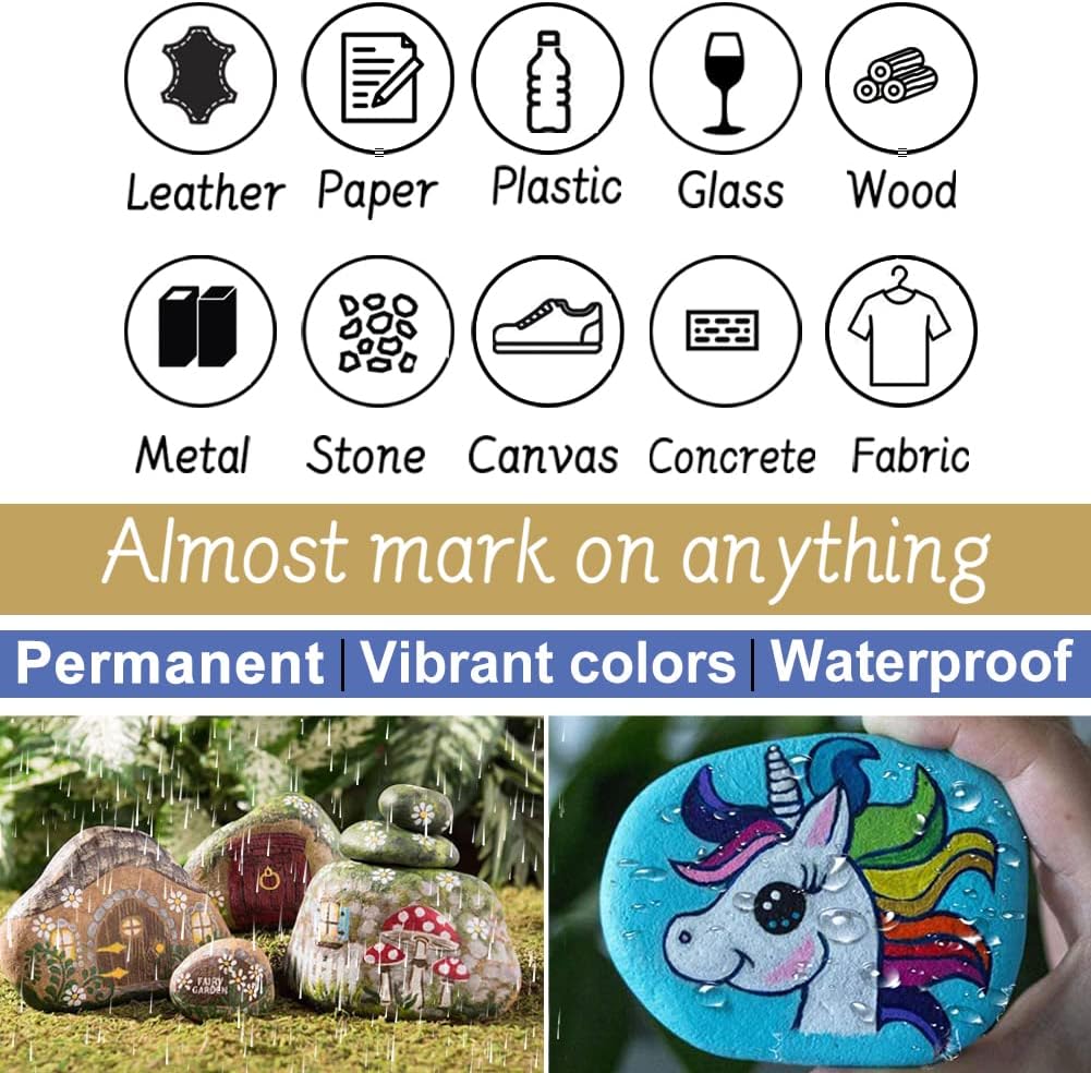 TFIVE Paint Pens Paint Markers on Almost Anything Never Fade Quick Dry and Permanent, Oil-Based Waterproof Marker Pen Set for Rocks Painting, Wood, Fabric, Plastic, Canvas, Glass, Mugs, DIY Craft