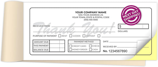 Custom 2.83" x 7" Carbonless NCR Books in 2-Part Duplicate Invoices, Receipts, Work Orders, Sales Orders, Purchase Orders, Estimates, Quote Forms with Your Company/Business Name (150 Sets)