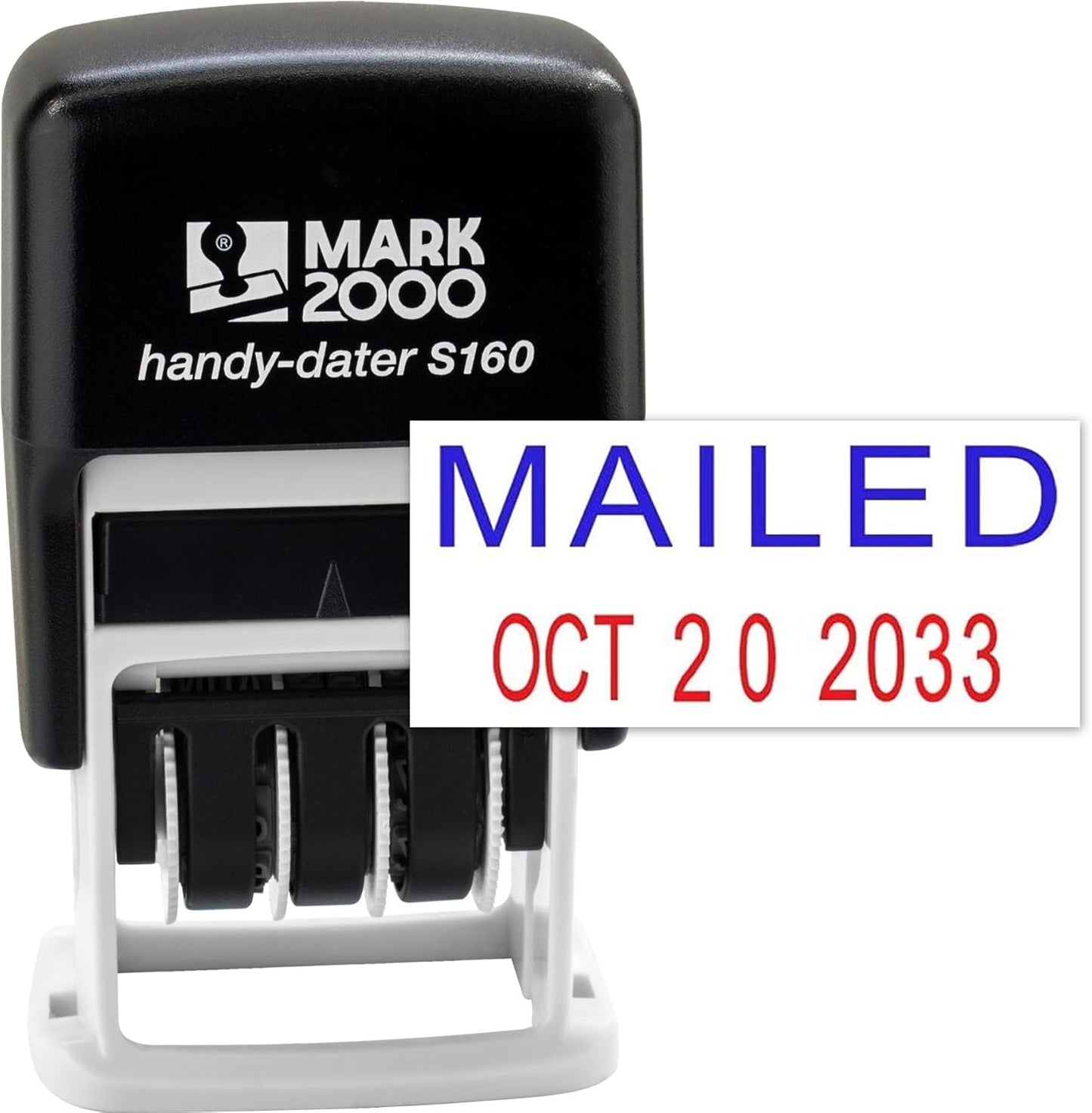 Mark 2000 Self-Inking Rubber Date Office Stamp with Mailed Phrase Blue Ink & Date RED Ink (Handy-Dater S160), 12-Year Band