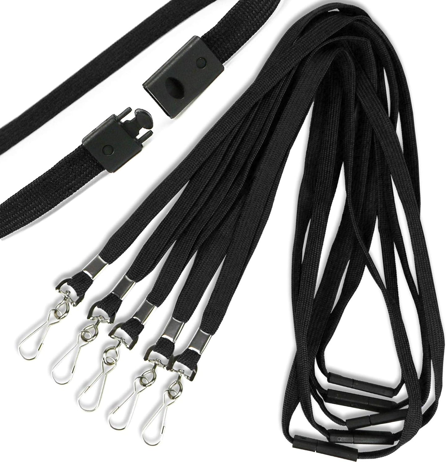 Safety Breakaway Lanyard with J-Hook Flat Lanyards for ID Badges Cruise Lanyard Bulk Preimum Lanyards for Women/Men Business Card NameTag Holder Lanyards Employee Students (Black, Breakaway 100 Pack)