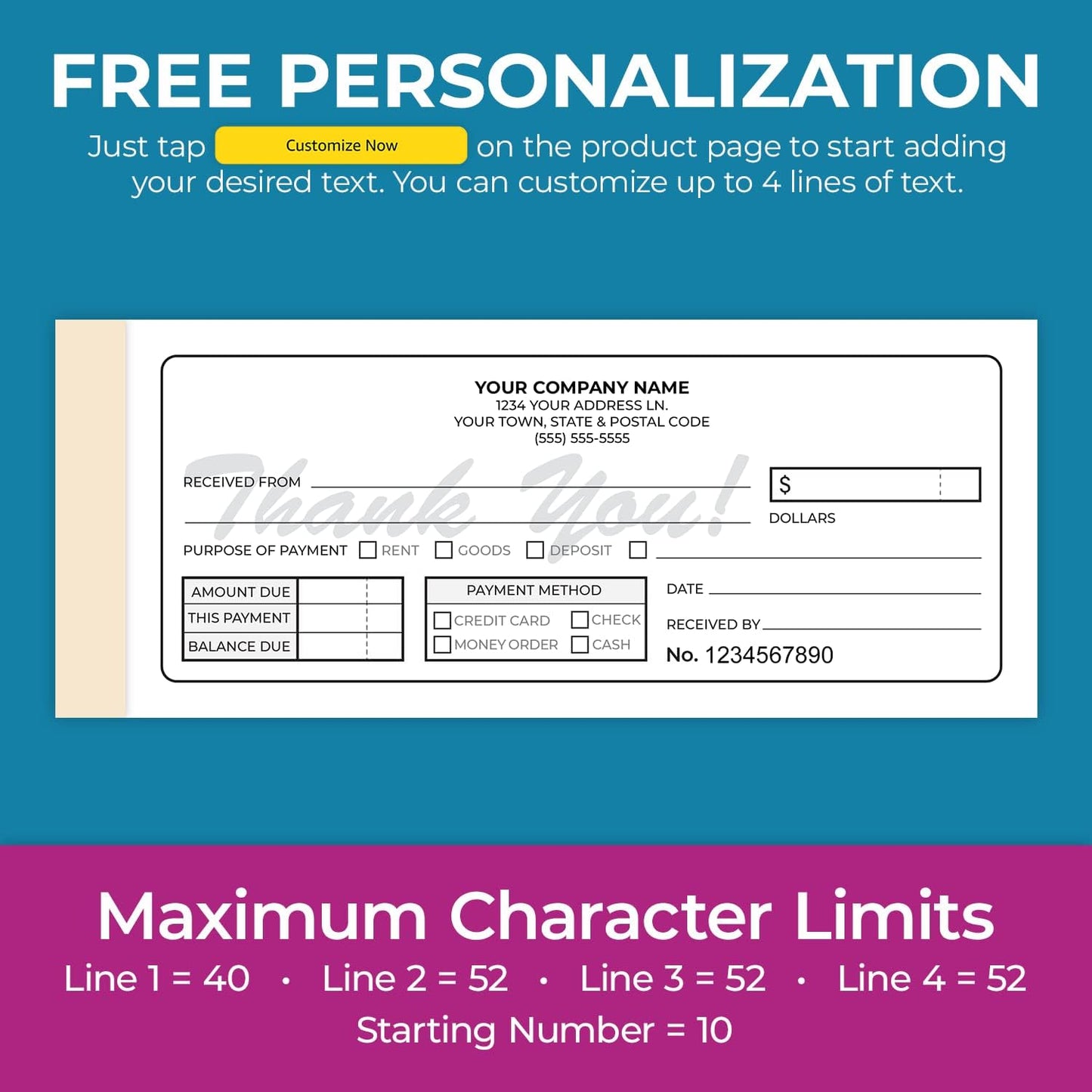 Custom 2.83" x 7" Carbonless NCR Books in 3-Part Triplicate Invoices, Receipts, Work Orders, Sales Orders, Purchase Orders, Estimates, Quote Forms with Your Company/Business Name (99 Sets)