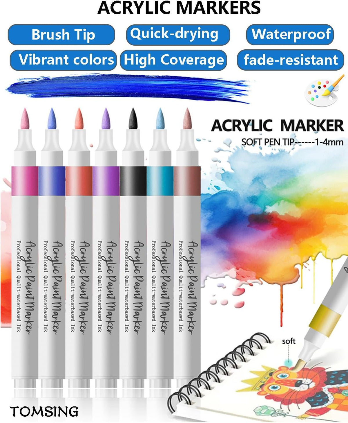 48 Colors Brush Markers Pens,Water-based Ink and Quick-Drying,Painting Supplies Perfect for Plastic Sheets Fabric Bags Ceramics Stone Pottery Wood and Handmade Crafts（48 Colors）