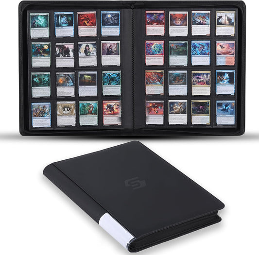 Snekdy premium 1024-pocket trading card binder, 16-pocket cards album, waterproof PU-leather Cover album with side loading, holds gaming, baseball, basketball & sports cards (Black)