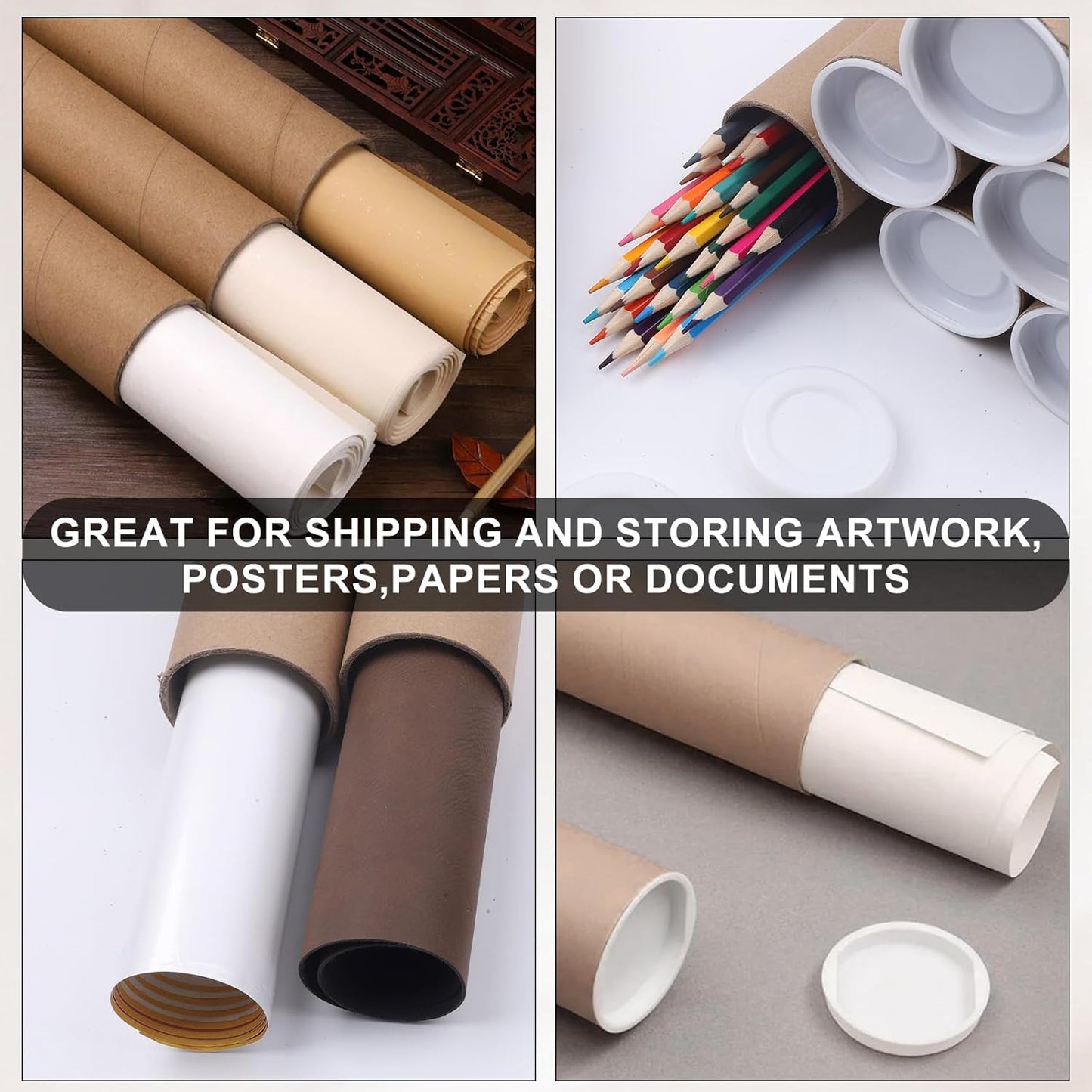 Mailing Tubes with Caps, 5 Pack 2x30-Inch + 5 Pack 1.5x24-Inch Kraft Paper Poster Tube for Shipping, Packing, Bulk Round Packaging, Cardboard Mailers, Art Prints, Maps, Blueprint