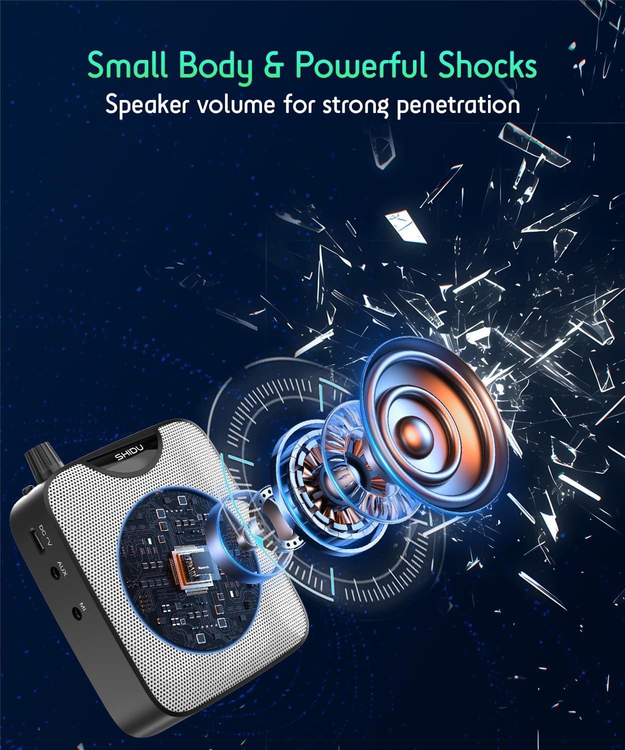 SHIDU 35W Power Voice Amplifier with Bluetooth Wireless Lavalier Microphone, Portable Teacher Mic with Speaker Personal Clip On Microphone System for Teacher Meeting Training-M500 (Black)