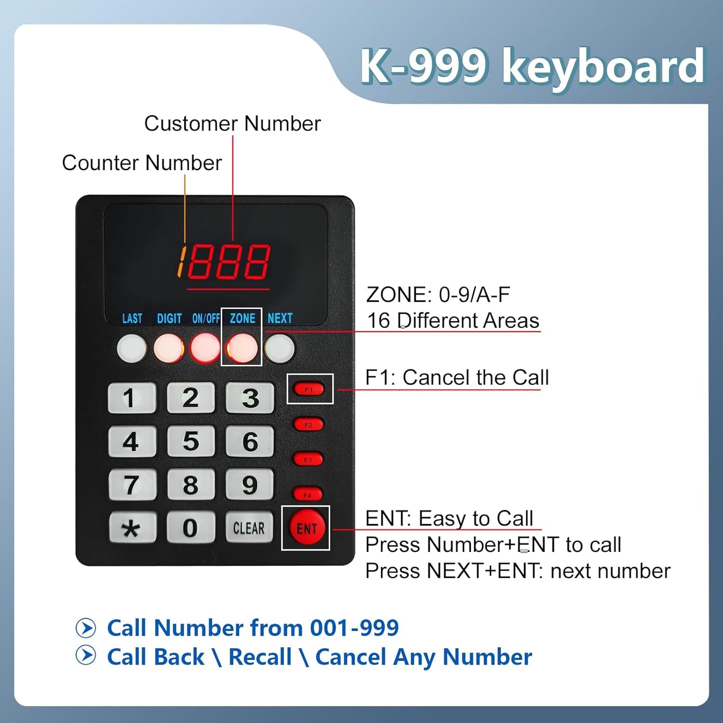 Take a Number System Waiting Number System with Ticket Dispenser 3 Digit Number Ticket Roll for Medical Clinic Restaurant Hospital Bank Queue Call for Haunted House(1 Keypad 1 Display 1 Ticket Dispenser)