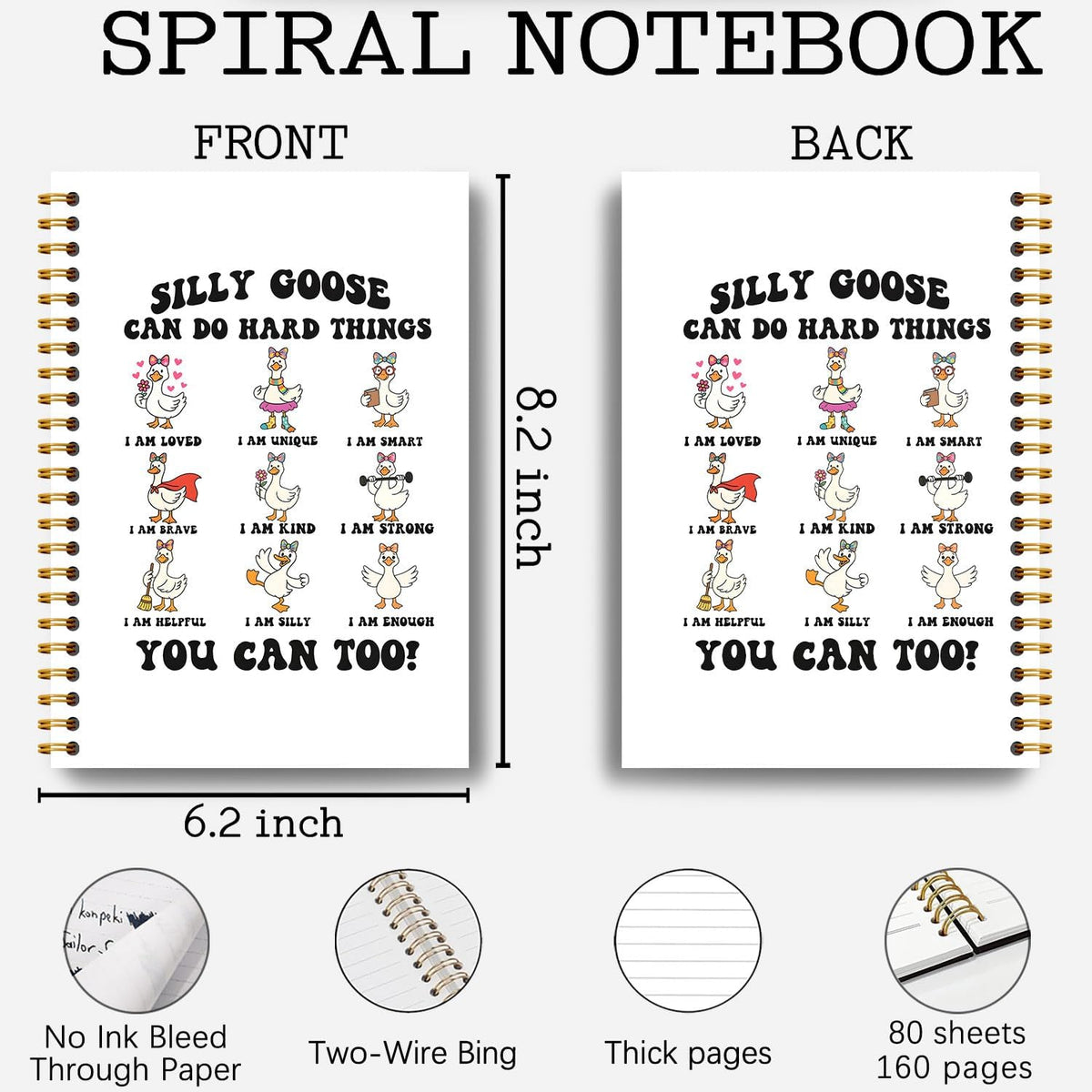 Guymn Coquette Bow Goose Inspirational Notebook, Positive Affirmation Journal for Kids Girls, Goose Can Do Hard Things Motivational Hardcover Spiral Notebooks Journals 5.5x8.3 Inch