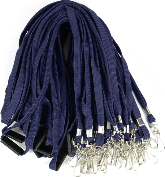 Ollain 25 Pack Breakaway Lanyard with J-Hook Bulk Flat Lanyards for Name tag ID Badges (Midnight Blue, Breakaway 25 Pack)