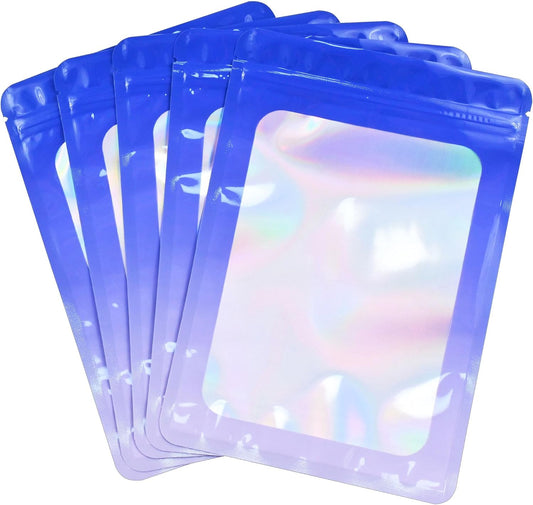 Resealable Mylar Pouch Pen Bags Great for Office Home Party Favor Food Storage Cookies Sample Jewelry Snack (100PCS, Purple and Blue Color, 2.4 x 4 inch)