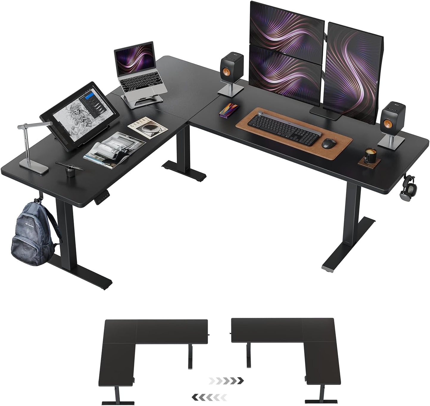 FEZIBO 75x63 L Shaped Standing Desk, Electric Height Adjustable L Shaped Desk, Suitable for Home Office, Black