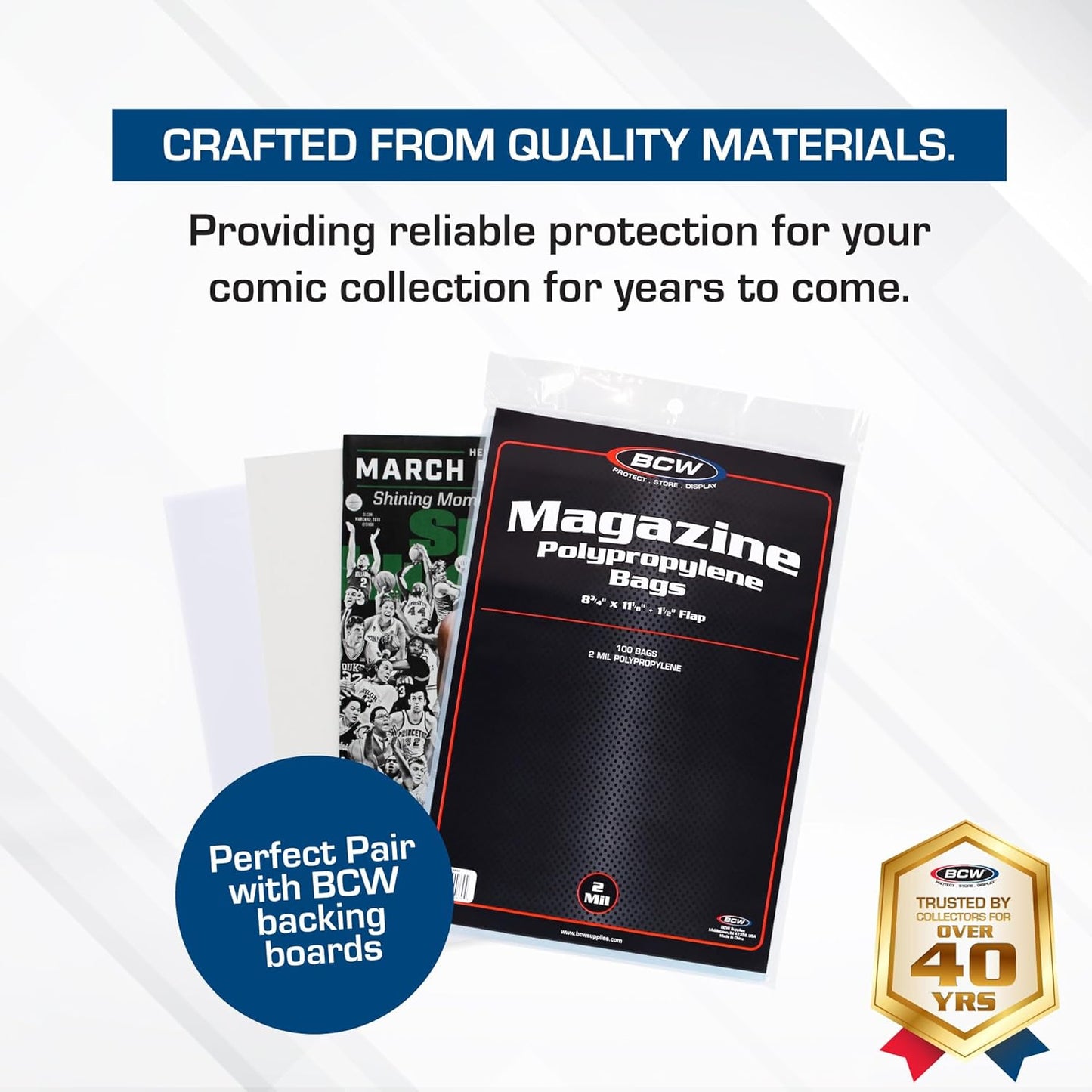 BCW Magazine Bags - 1 Pack of 100 | Acid-Free, Crystal Clear Polypropylene Sleeves for Archival-Quality Storage of Collectible Magazines | Protect and Showcase Your Valuable Comic Book Collection