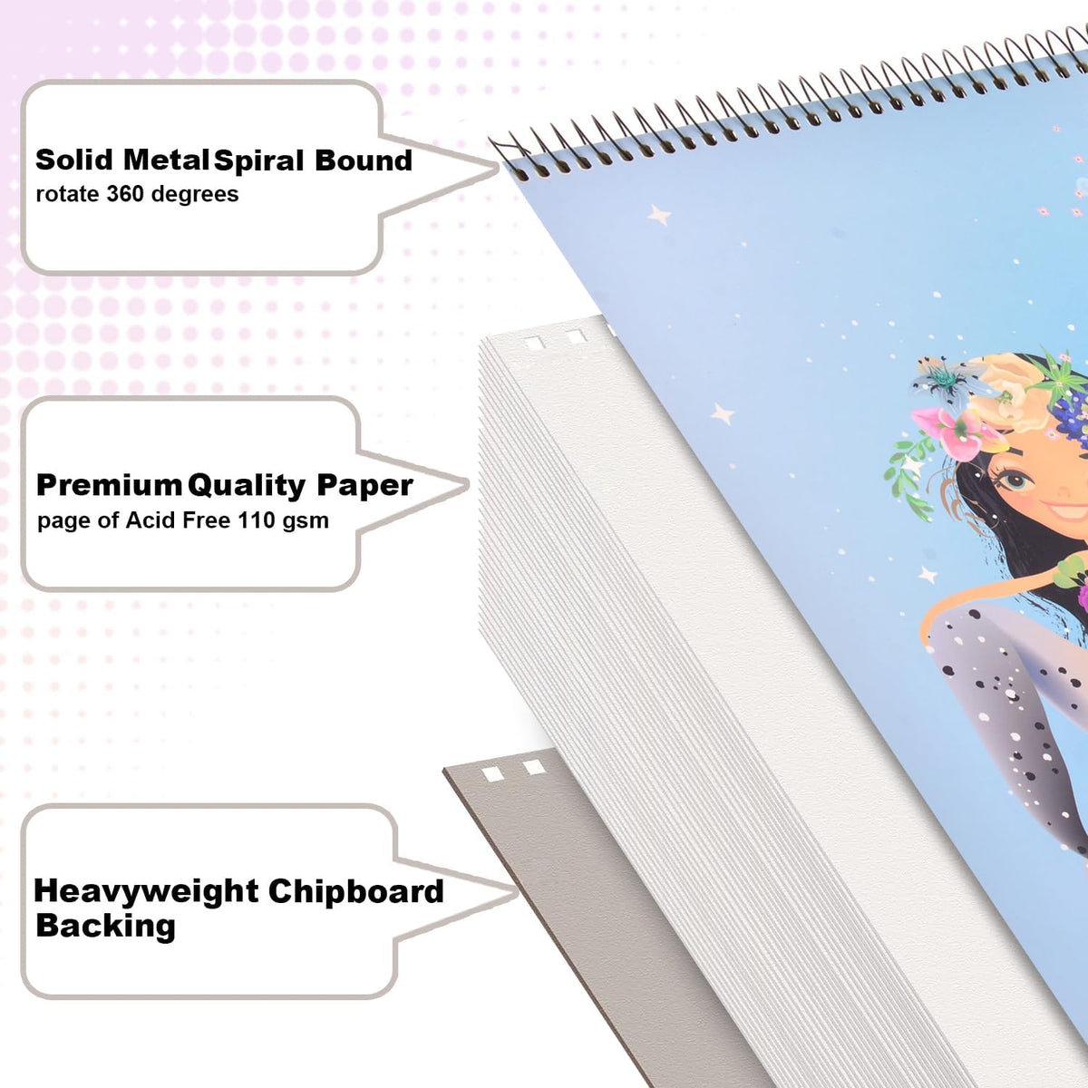 MEMX Sketch Book for Kids, 8”X11.5” 100 Pages(110gsm), Spiral Bound Artist Sketch Pad, Durable Acid Free Sketchbook for Painting, Sketching or Doodling, Best Gifts for Drawing Boys and Girls, White