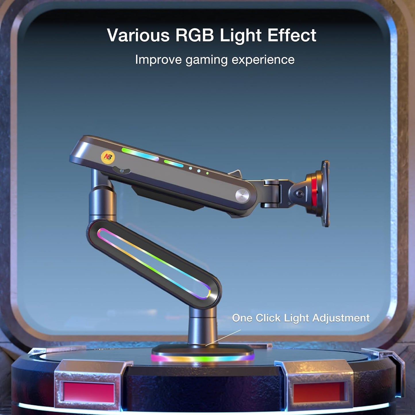 NB Designer Gaming Monitor Arm for 32 to 60 Inches Screen, Load up to 20 kg, VESA 75/100, RGB-Light, Heavy Duty, Multi Angle Adjustable, Premium Aluminum, Long Arm Extension Grey Black
