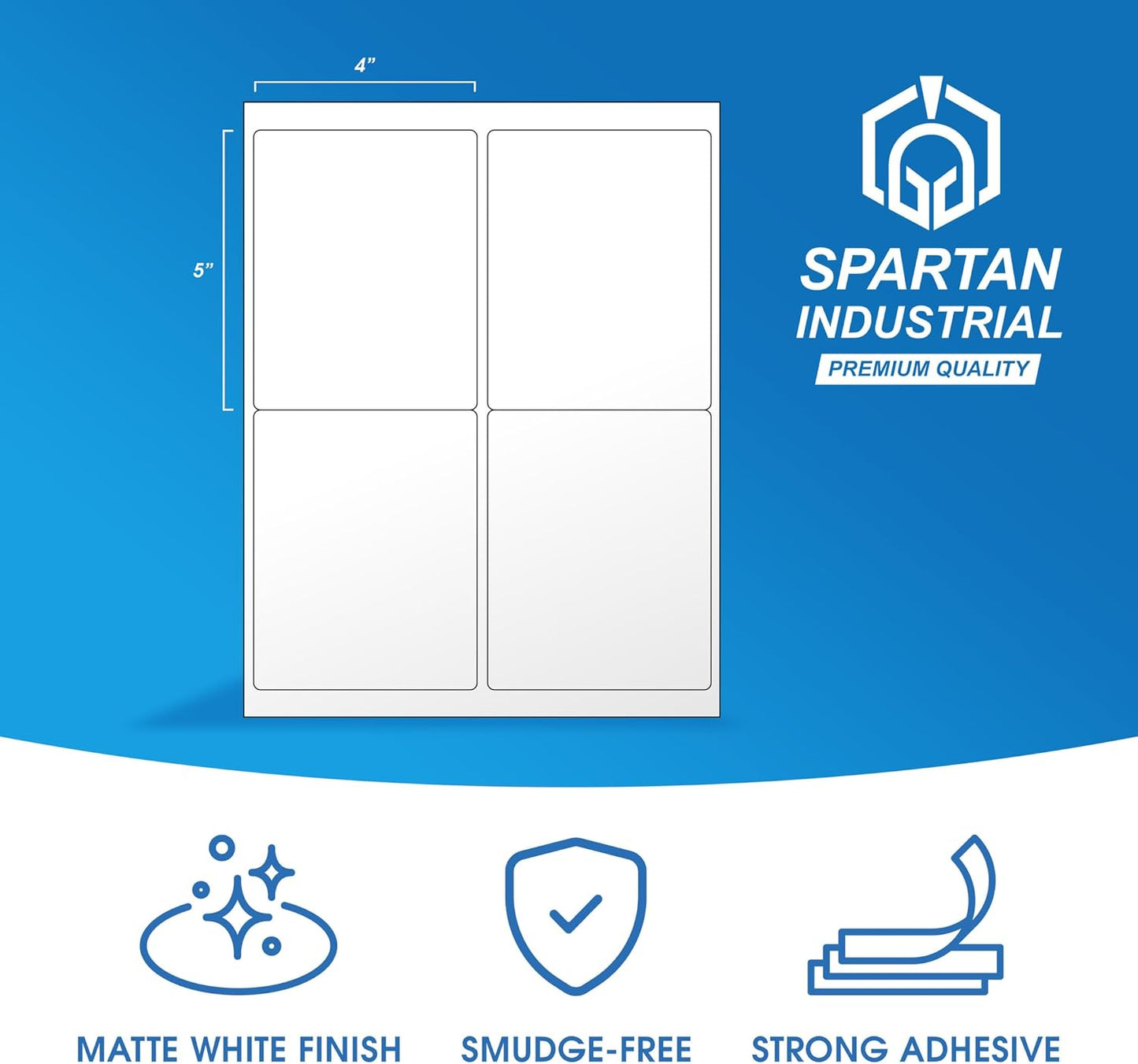 4" X 5" Printable Shipping Labels Compatible with Inkjet and Laser Printers - 250 Sheets, 1000 Total Matte White Paper Stickers for Mailing and Addresses - Spartan Industrial