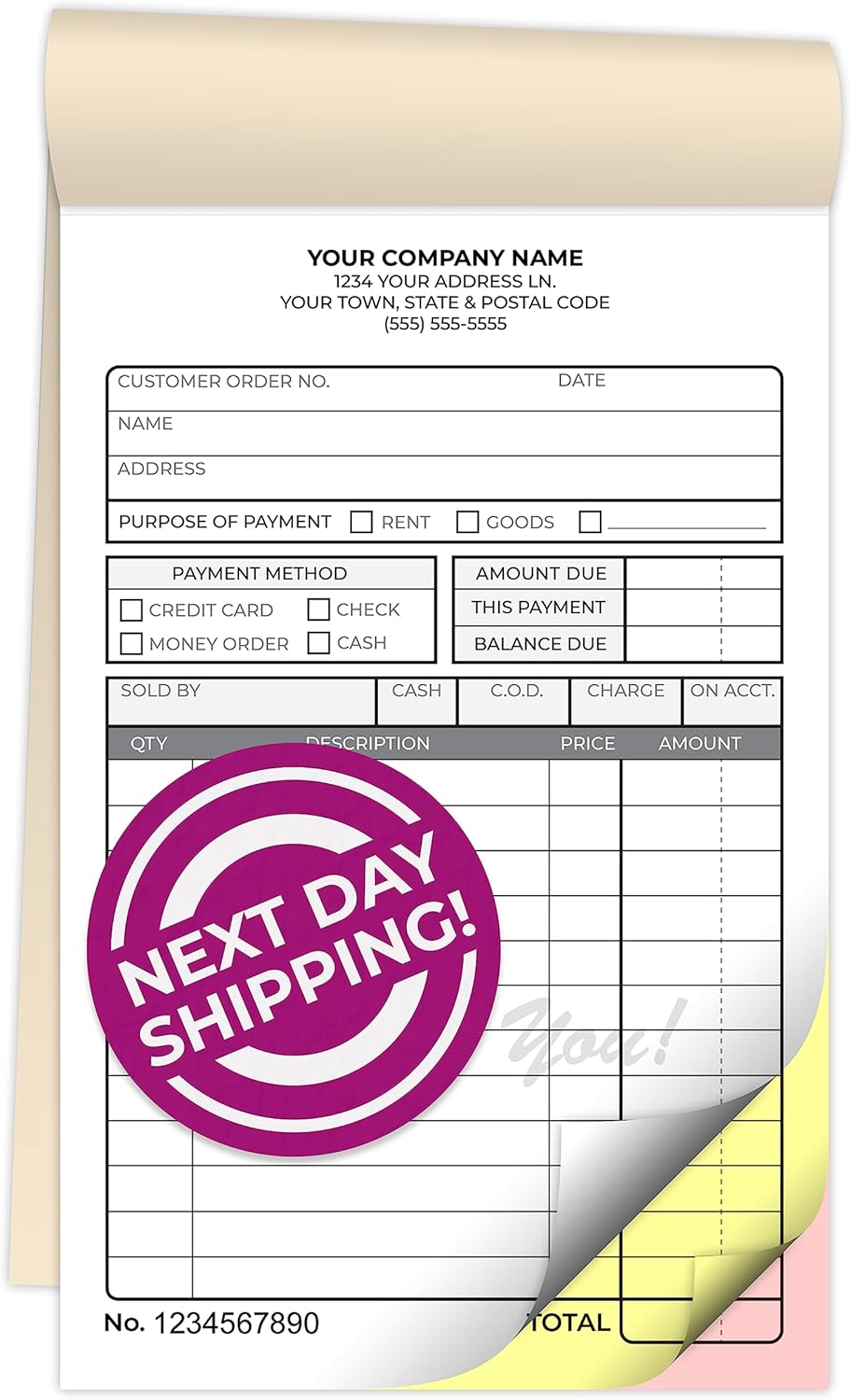 Custom 4.25" x 7" Carbonless NCR Books in 3-Part Triplicate Invoices, Receipts, Work Orders, Sales Orders, Purchase Orders, Estimates, Quote Forms with Your Company/Business Name (132 Sets)