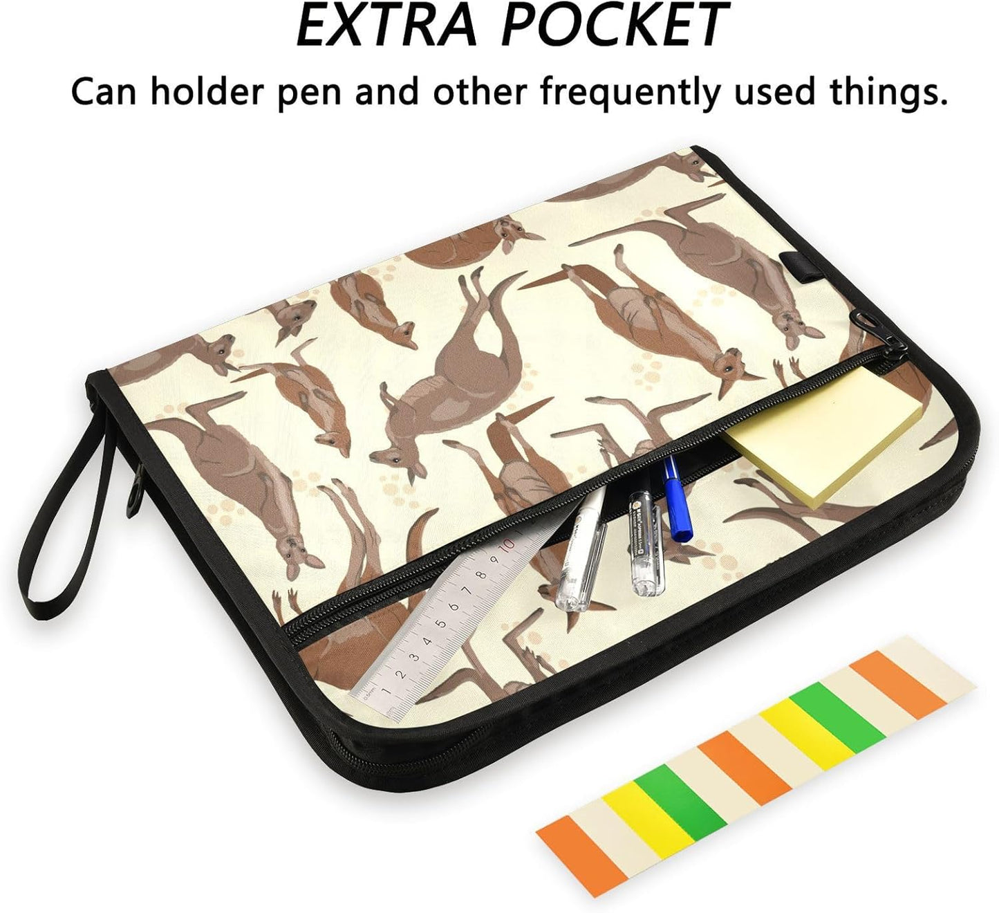 Gredecor 13 Pockets File Folder Organizer A4/Letter Water Resistant Australian Big Red Kangaroo Document Bag with Zipper Filing Folder Expanding File Pouch Storage for School Office