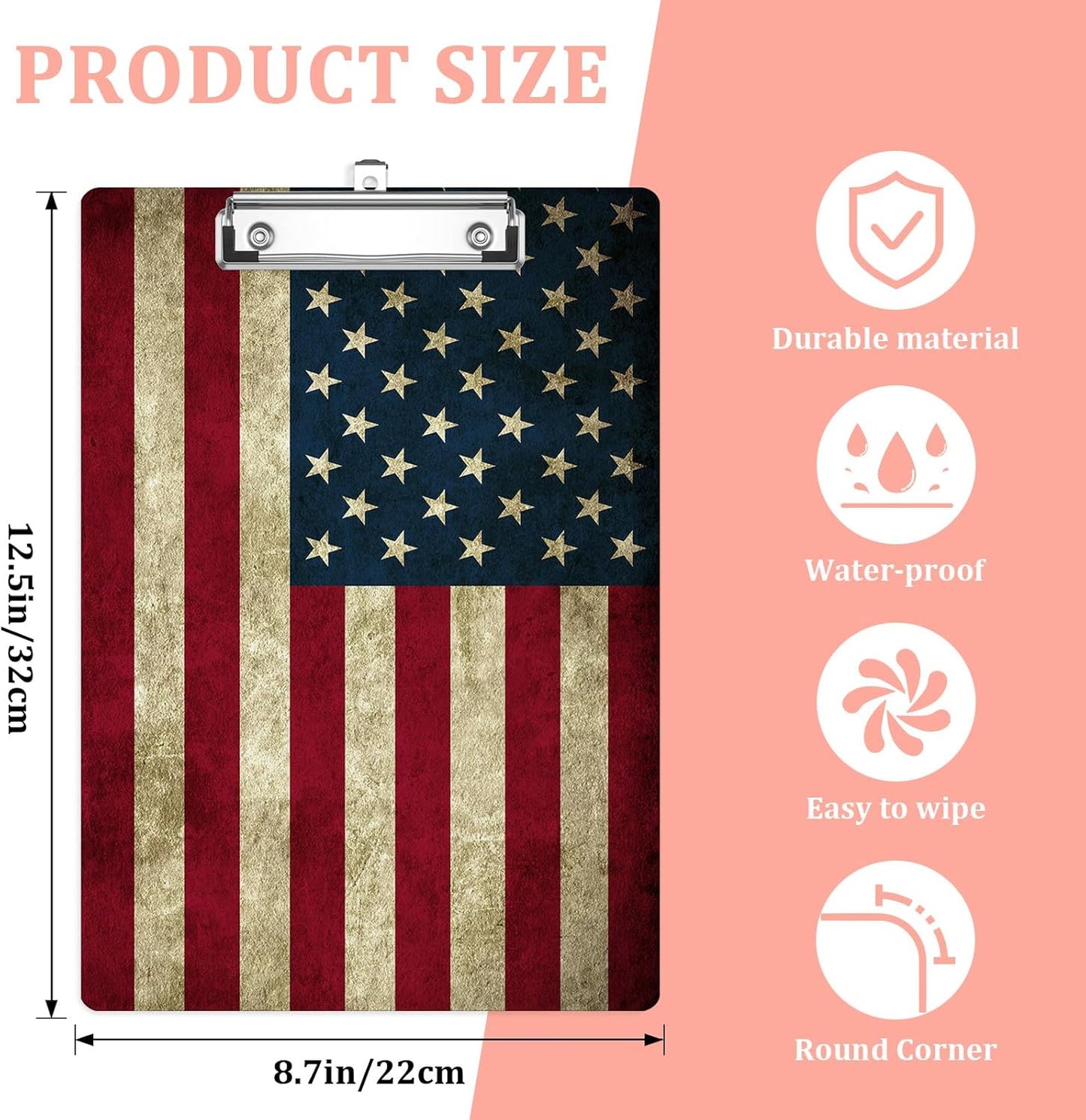 Vintage Camouflage Flag Plastic Clipboards,Cute Fashion Clipboard Decorative 8.5" x 12.5"Standard A4 Size Clipboards,Acrylic Clipboard for Teacher,Social Worker,Students,Nurse,Office Supplies