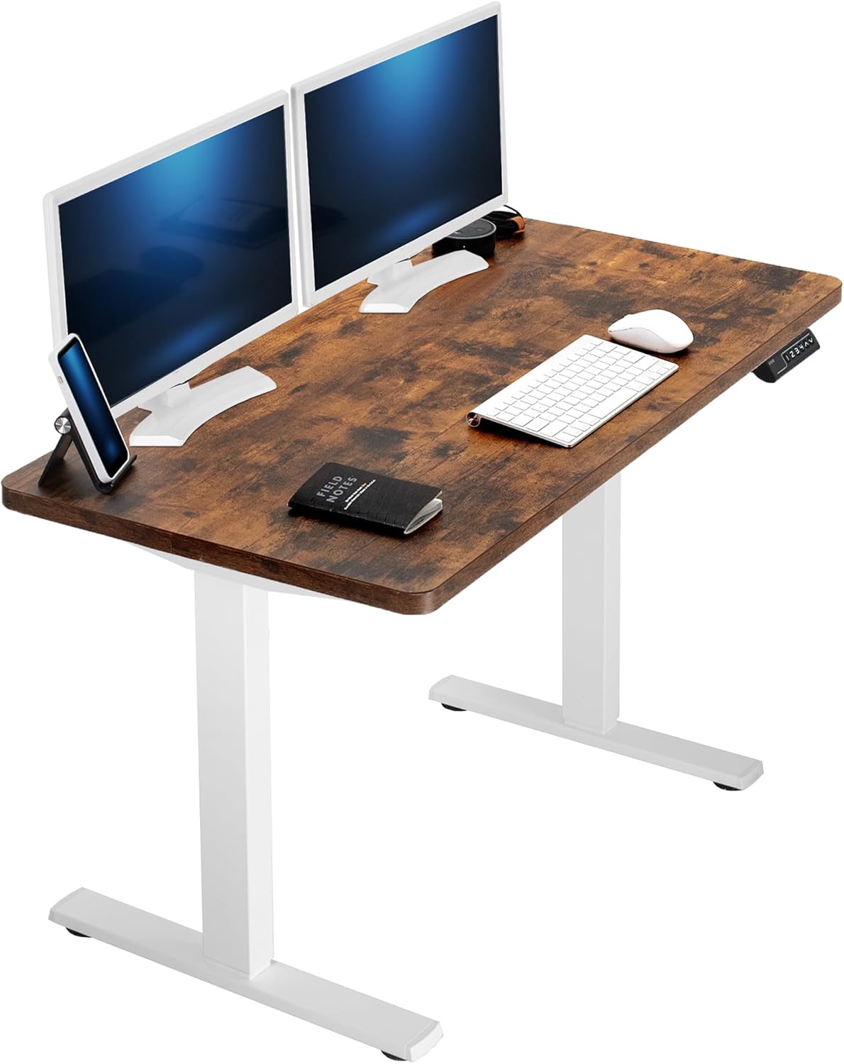 VIVO Electric 43 x 24 in Rustic Standing Desk, Memory Height Adjustment, 1B Series, One-Piece Vintage Brown Top, White Frame, DESK-KIT-1W4N