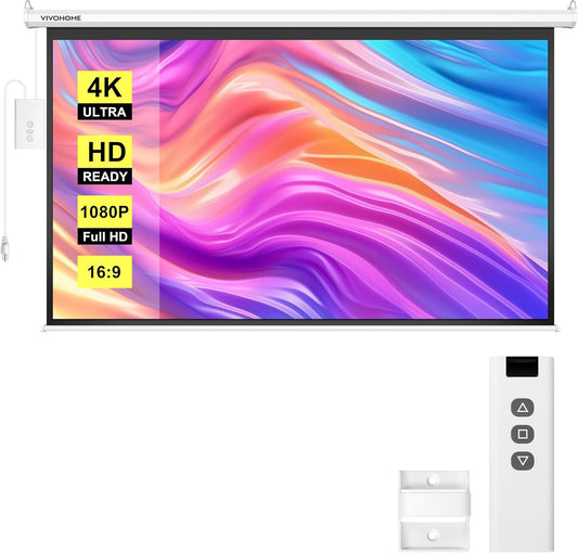 VIVOHOME Motorized Projector Screen with Remote, 16:9 84 Inch Auto Electric Projection Screen, HD 4K Movie Screen for Home Theater, Cinema, Office (73 x 41 White)