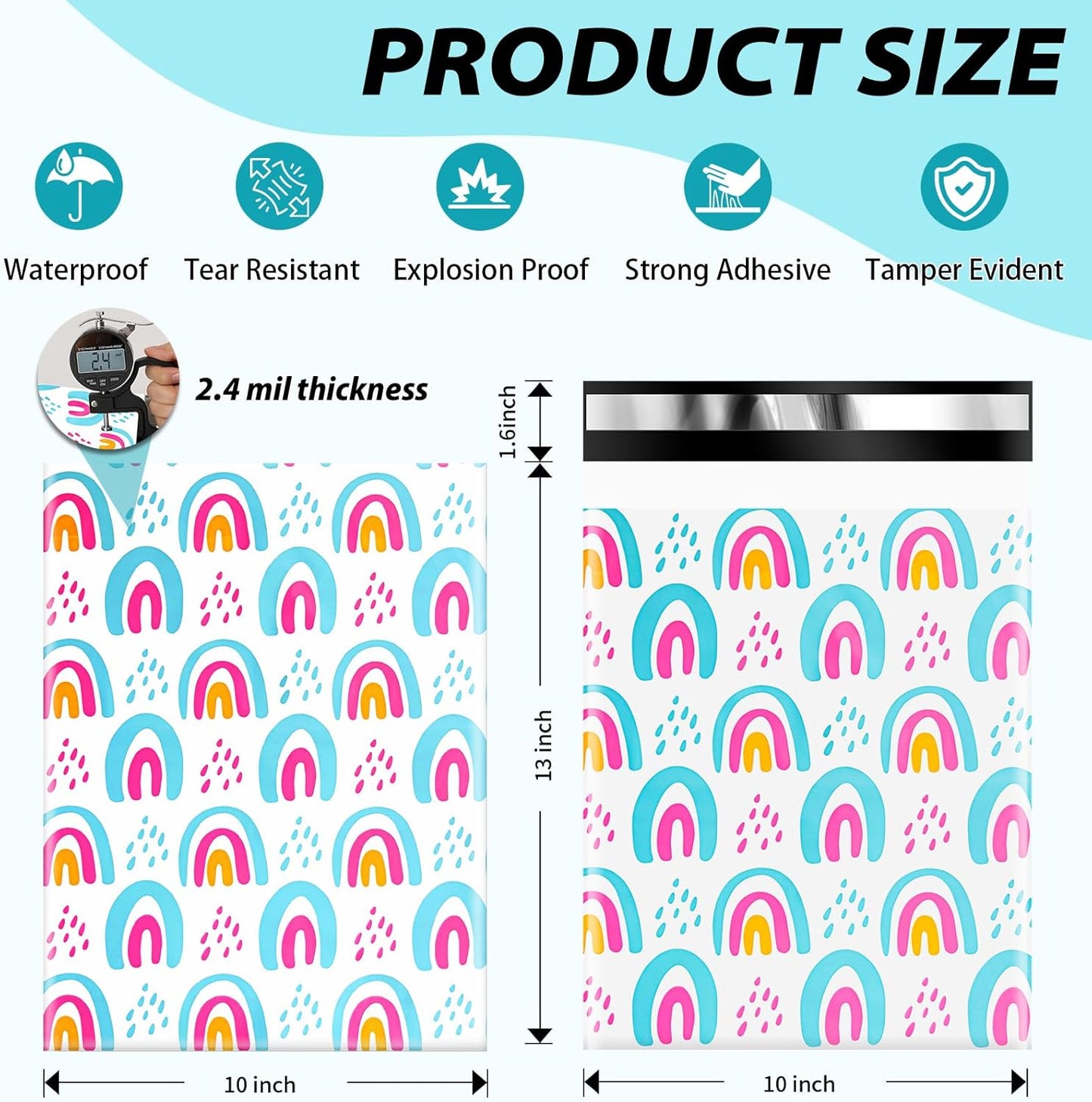 Oududianzi Poly Mailers 10x13, 100Pack Shipping Bags, Self-Seal Polymailers Mailers Poly Bags, Packaging Bags for Small Business and Clothing - Rainbow