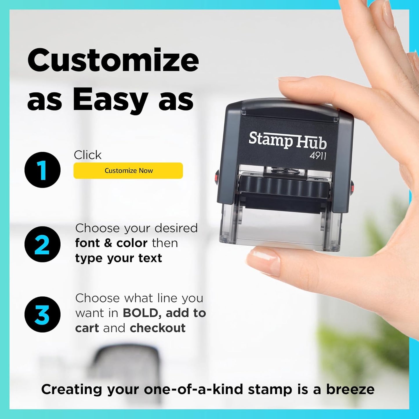 Self Inking Personalized Stamp - 1 Line Custom Stamp, Customizable Office Name Stamp, Ink Stamps for Business - Easy to Change Ink Cartridge, Multiple Ink Color Options - Small