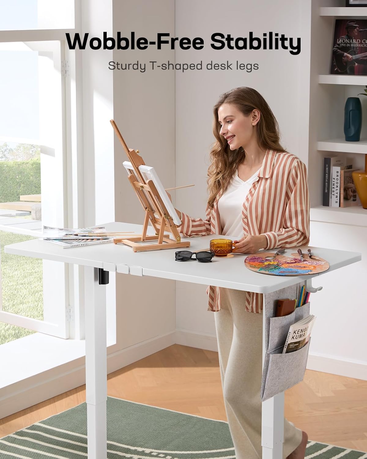 Marsail Standing Desk,Home Office Adjustable Heights Table,Stand Up Desk,63x24 Desktop Sit Stand Gaming Computer Deskfor Study,Writing with 4 Memory Presets,Headphone Hook,Cable Organizer,White
