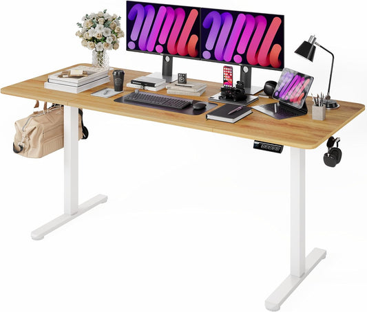 Monomi Electric Standing Desk, 71 x 31.5 inches Height Adjustable, Ergonomic Home Office Sit Stand Up Desk with Memory Preset Controller (Natural Top/White Frame)