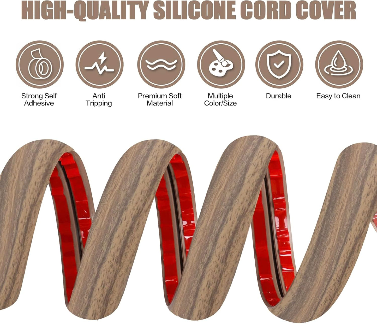 Floor Cord Cover Self Adhesive Cord Hider,10FT Cable Management, Extension Strip Protector for Wires, Prevent Cable Trips for Offices, Gyms, Exhibitions Cavity:0.47"(W) x0.35(H) Woodsmokedbrown