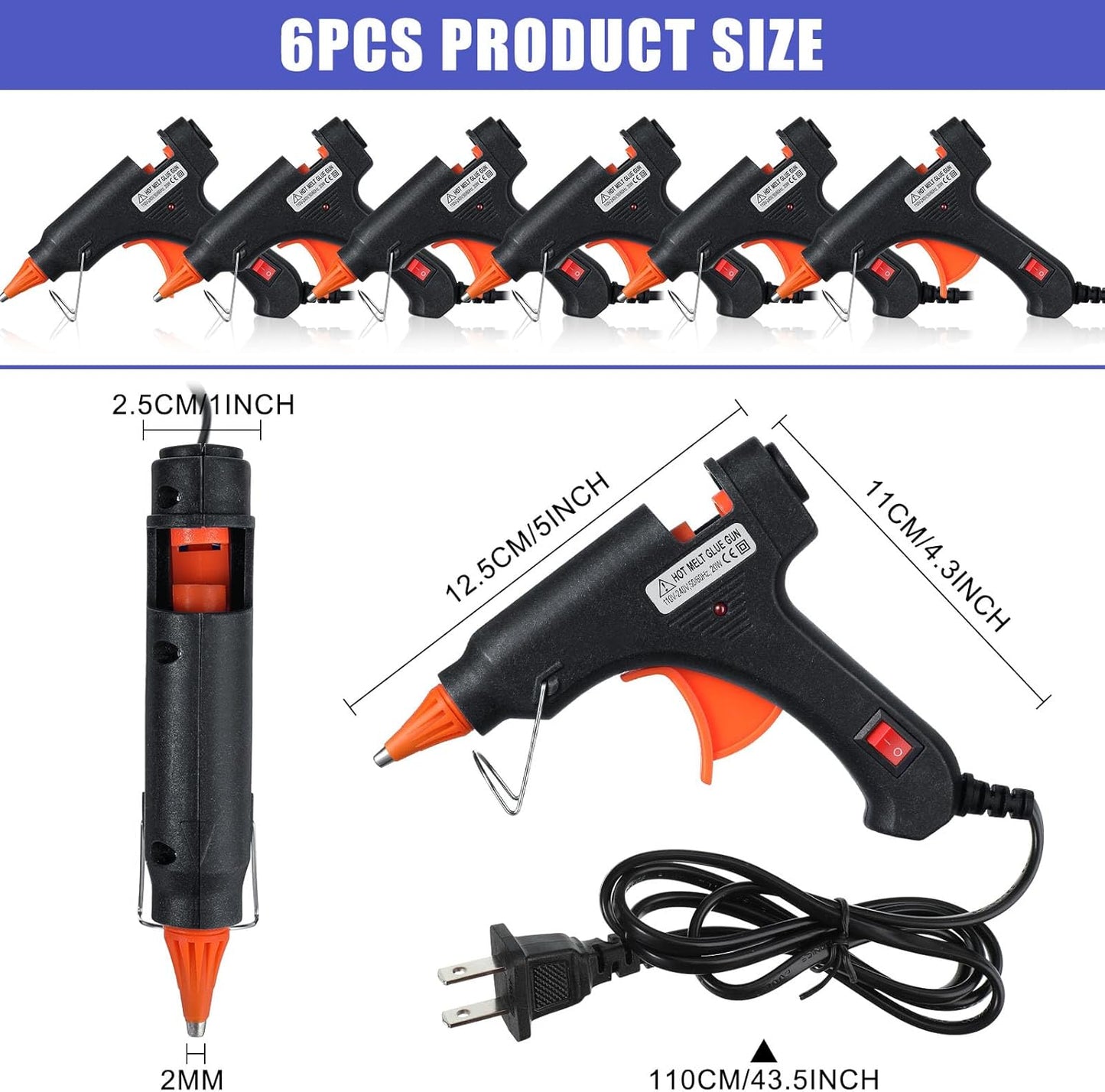 Zhengmy 6 Pcs Mini Glue Gun Crafts Hot Melt Guns Low Temp Glue with Burn Protection Fast Preheating and Easy Squeeze Trigger for School DIY Arts Class Projects Home Quick Repairs, 20 W (Black)