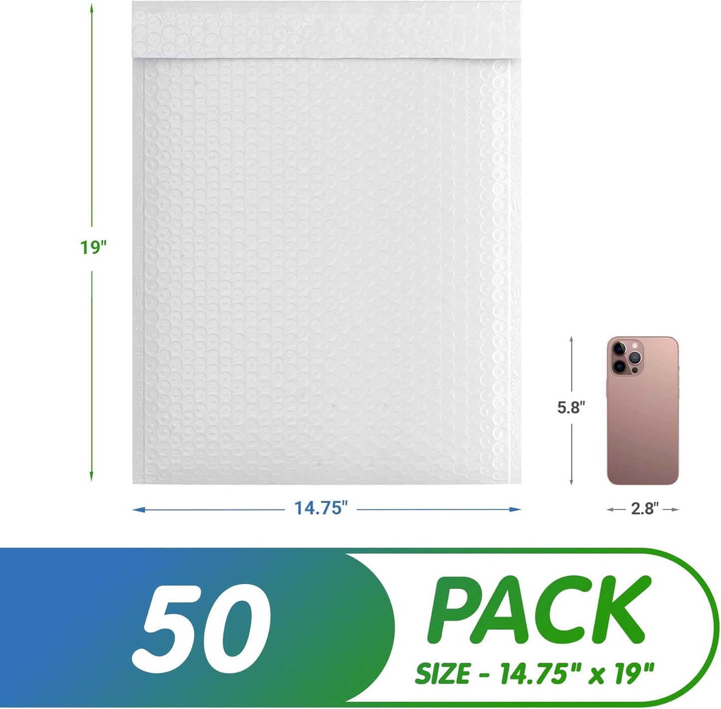 White Poly Bubble Mailers Self Seal, 14.75 x 19 Inch. Pack of 50 Bubble Packaging Envelopes for Shipping. Durable Padded Envelopes Waterproof. Self Seal Padded Mailers. Shipping Packages