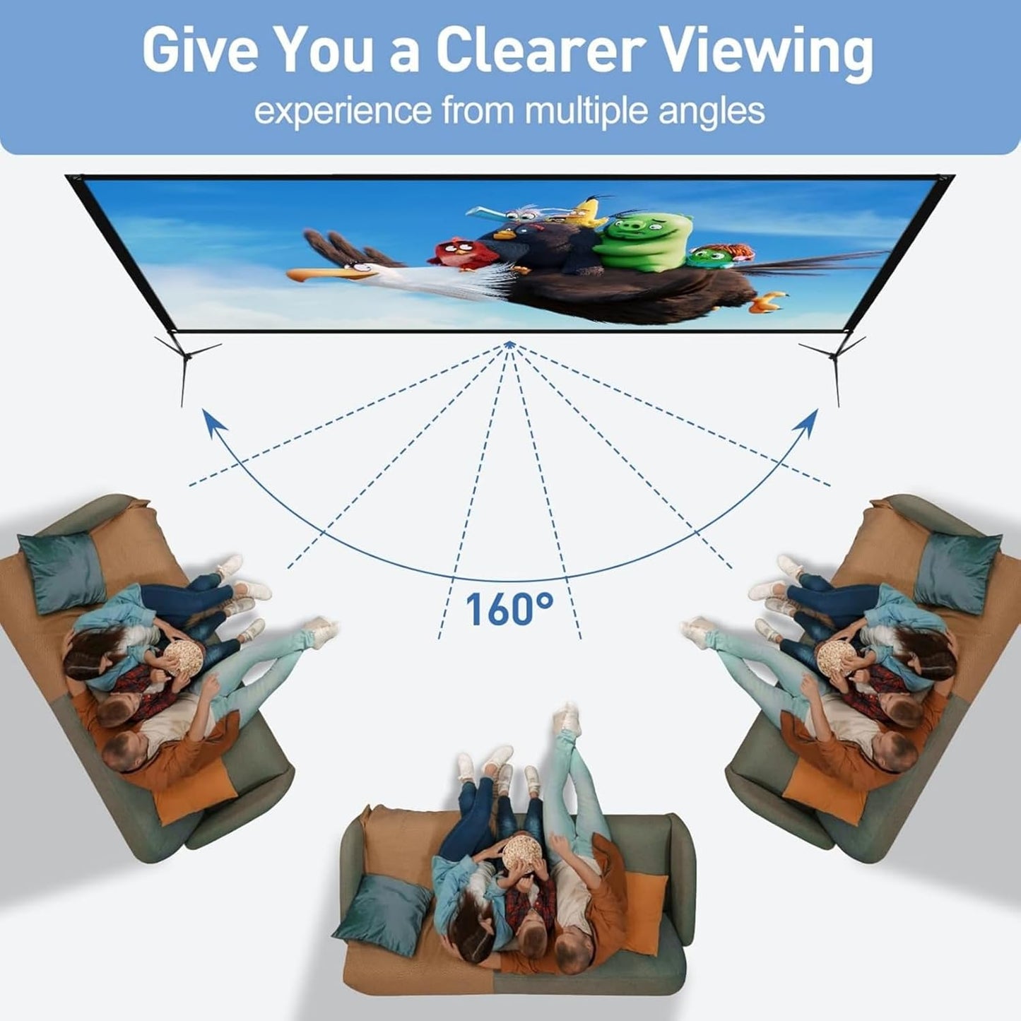 Projector Screen with Stand 120 Inch, 16:9 4K HD Portable Projector Screen Indoor Outdoor, Foldable Wrinkle-Free Movie Screen 160° Front Rear Projection Screen with Carry Bag for Home Movie