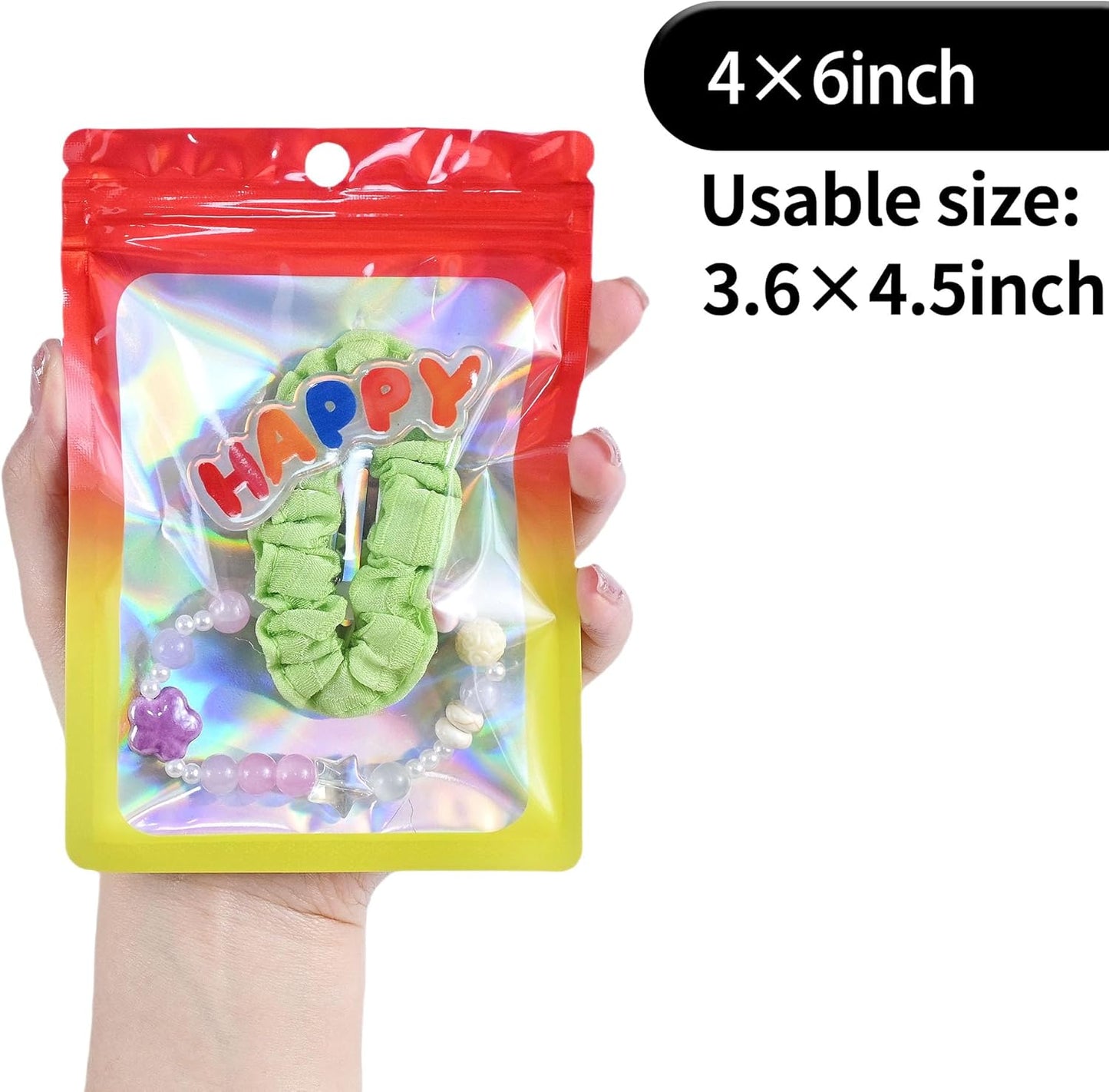 Resealable Mylar Pouch Bag Great for Office Home Party Favor Food Storage (100PCS, Red and Yellow Color, 4 x 6 inch)