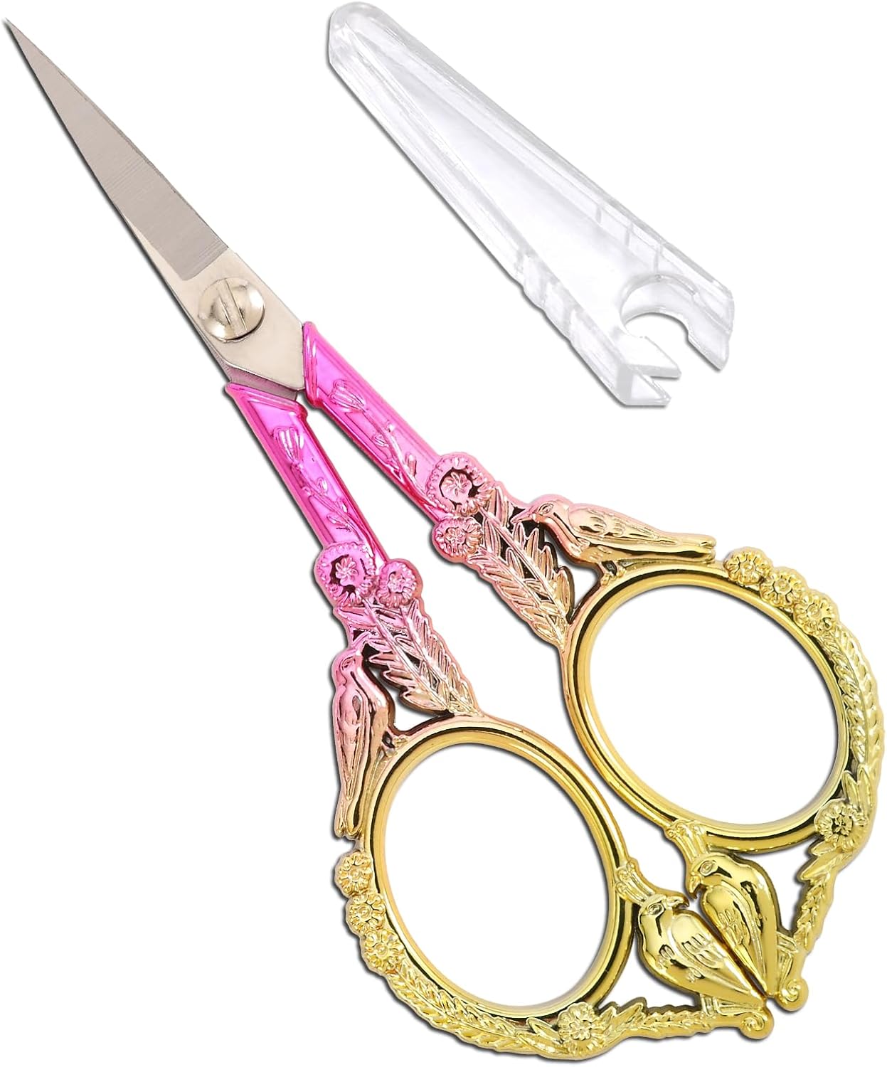 Sewing Embroidery Scissors – Small Precision Detail Scissor for Craft, Artwork, Needlework Yarn, Handicraft DIY Tool, Thread Snips, 4.6in Pink Cute Bird Shears