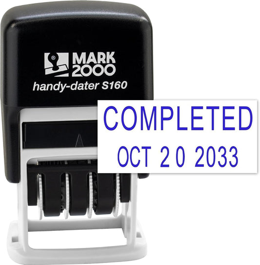 Mark 2000 Self-Inking Rubber Date Office Stamp with Completed Phrase & Date - Blue Ink (Handy-Dater S160), 12-Year Band