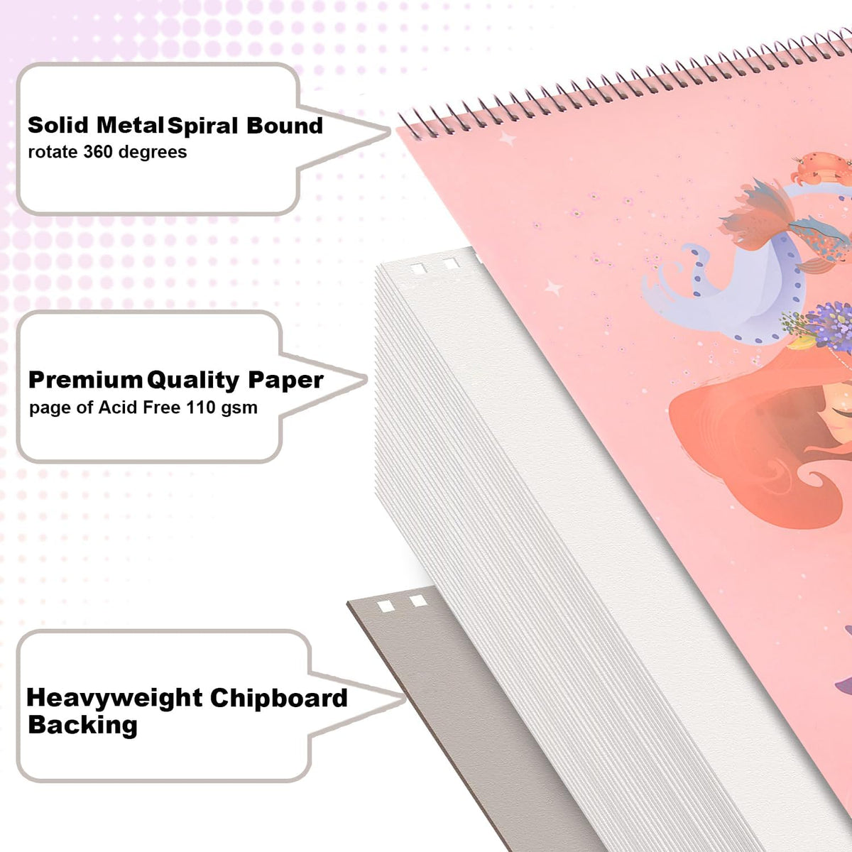 MEMX Sketch Book for Kids, 8”X11.5” 100 Pages(110gsm), Spiral Bound Artist Sketch Pad, Durable Acid Free Sketchbook for Painting, Sketching or Doodling, Best Gifts for Drawing Boys and Girls, White