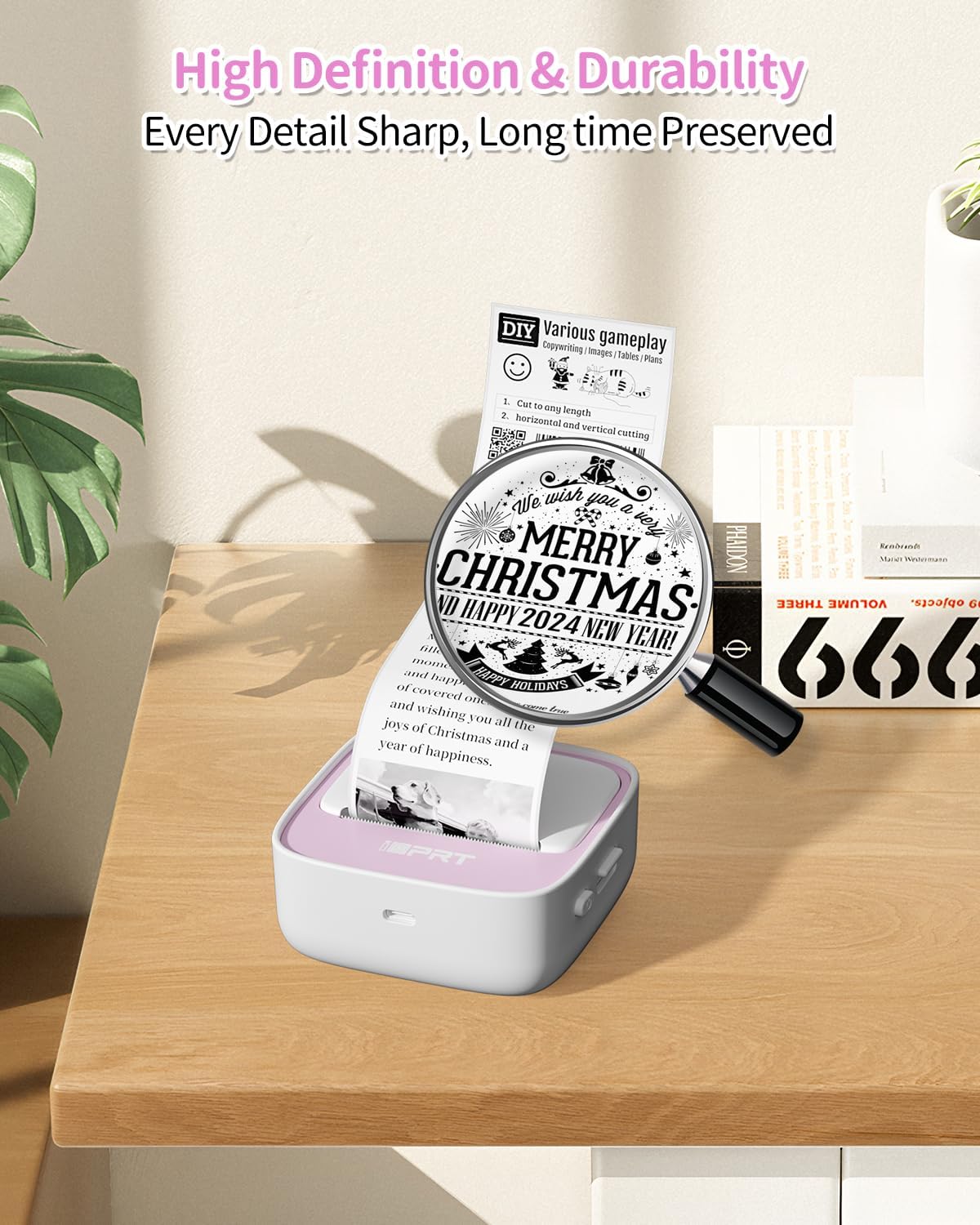 iDPRT Sticker Maker, Portable Thermal Printer with 1 Roll Sticker Paper, Bluetooth Inkless Printer Mini Label Maker for Study, DIY, Notes, Mini Label Maker with Multiple Template in Free App, Pink