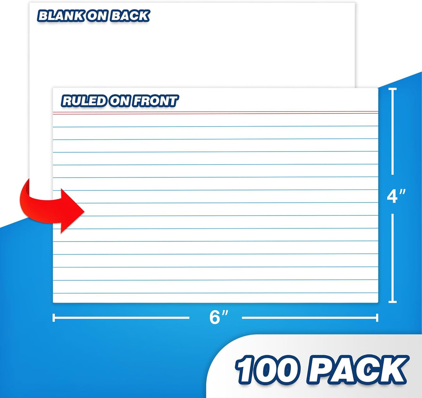 Chell Ruled Index Cards 4x6 Inch Heavyweight, 100 Count, Ruled Front and Blank Back, 65 lb. Cover Weight, White