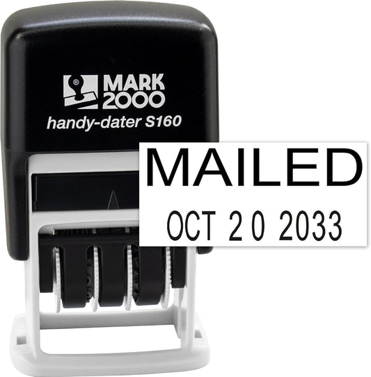 Mark 2000 Self-Inking Rubber Date Office Stamp with Mailed Phrase & Date - Black Ink (Handy-Dater S160), 12-Year Band