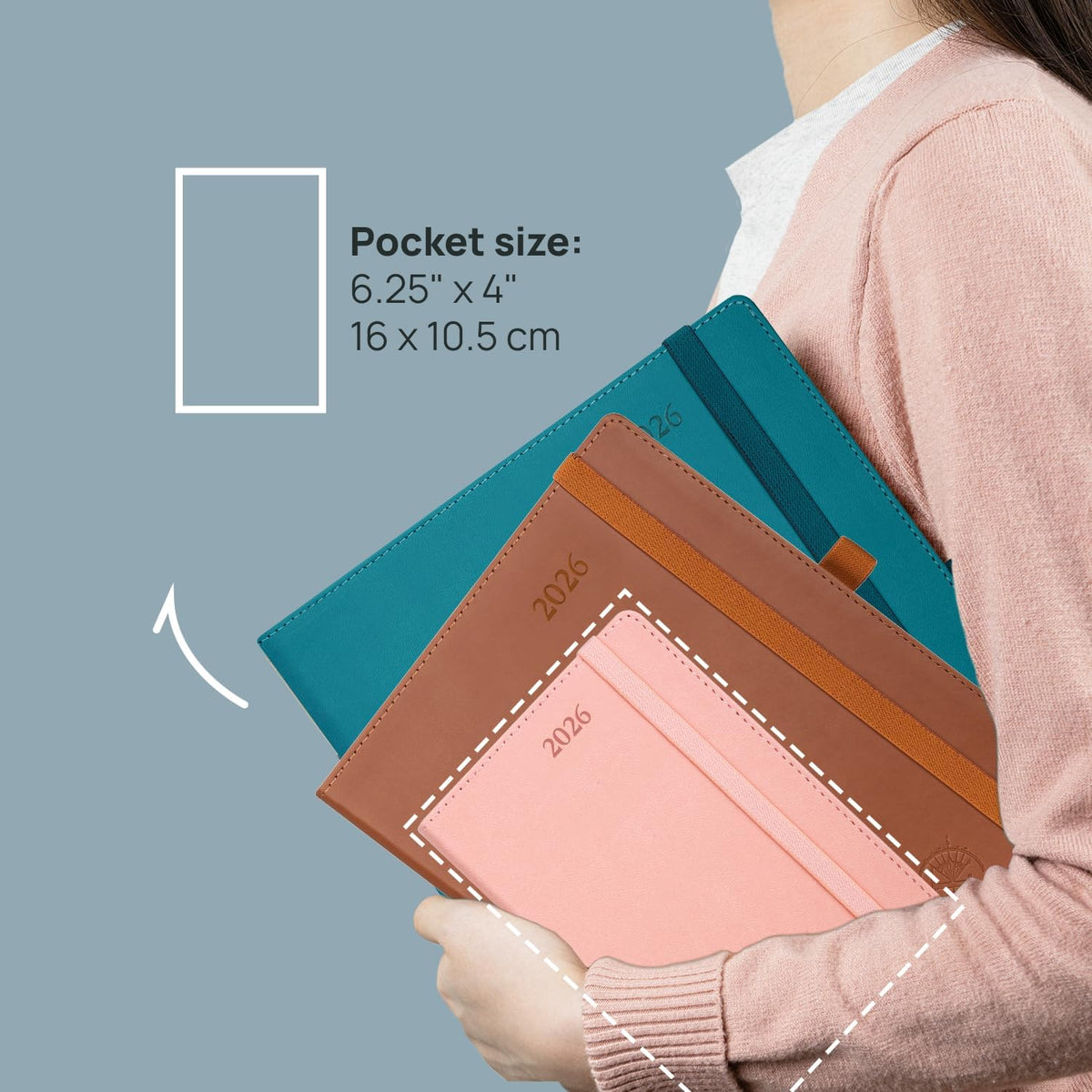 POPRUN Pocket Calendar 2026 (Small Size- 4'' x 6.25") Weekly and Monthly for Purse - Planner 2026 (Jan. 2026 - Dec. 2026) with Vegan Leather Soft Cover,Pen Holder and More - Pacific Green