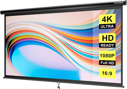 VIVOHOME Projector Screen Pull Down, 16:9 80 Inch Retractable Projection Screen, HD 4K Manual Pull Movie Screen for Home Theater, Cinema, Office (70x40 Inch Black)