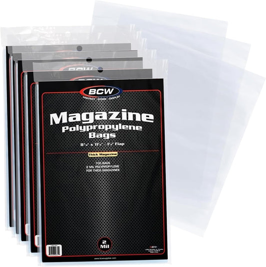 BCW Thick Magazine Bags - 5 Pack of 500 | Acid-Free, Clear Polypropylene Sleeves for Archival-Quality Storage of Collectible Magazines | Protect and Showcase Your Valuable Comic Book Collection