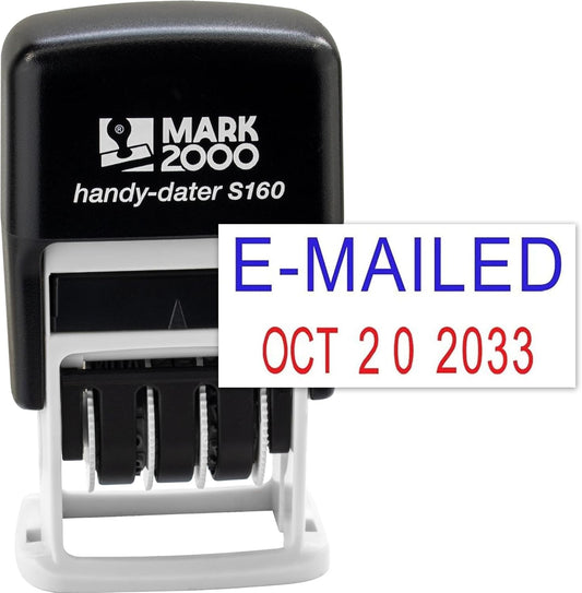 Mark 2000 Self-Inking Rubber Date Office Stamp with E-Mailed Phrase Blue Ink & Date RED Ink (Handy-Dater S160), 12-Year Band