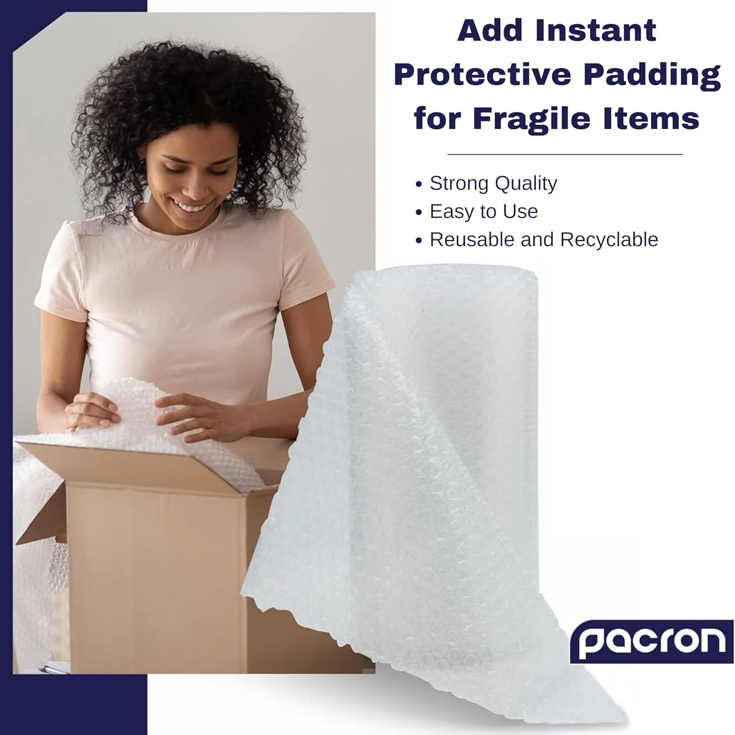Protective Bubble Roll Wrap - 65FTx12IN Clear, 1/2" Dense Large Bubble Cushioning for Fragile Items, Dish Packing & Packaging Supplies Shipping & Storage - Perforated Every 24IN (2 Pack)