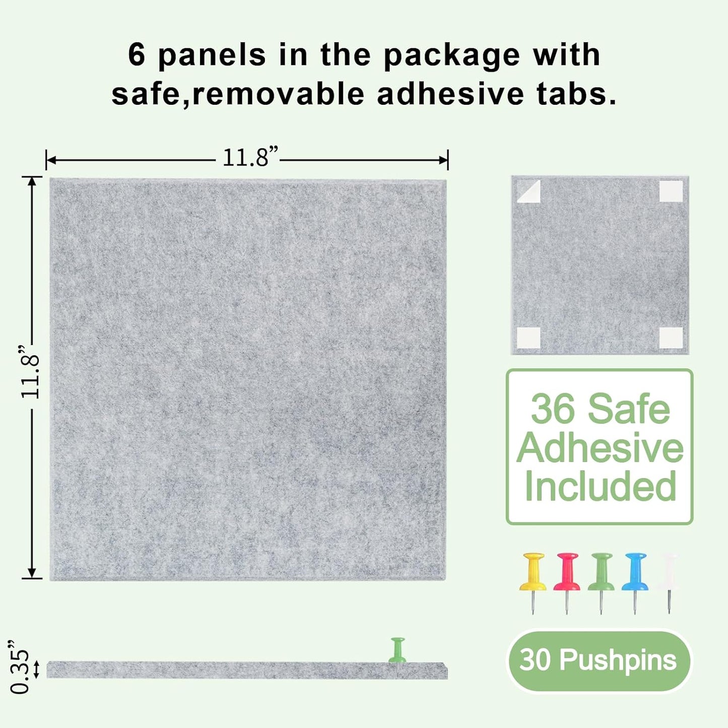 Large Cork Board for Wall 6 Pack, Bulletin Board 36" X 24", Felt Board Wall Tiles with 72 Damage-Free Removable Pads & Push Pins, Alternative Pin Board Cork Board for Office Home, Dark Grey