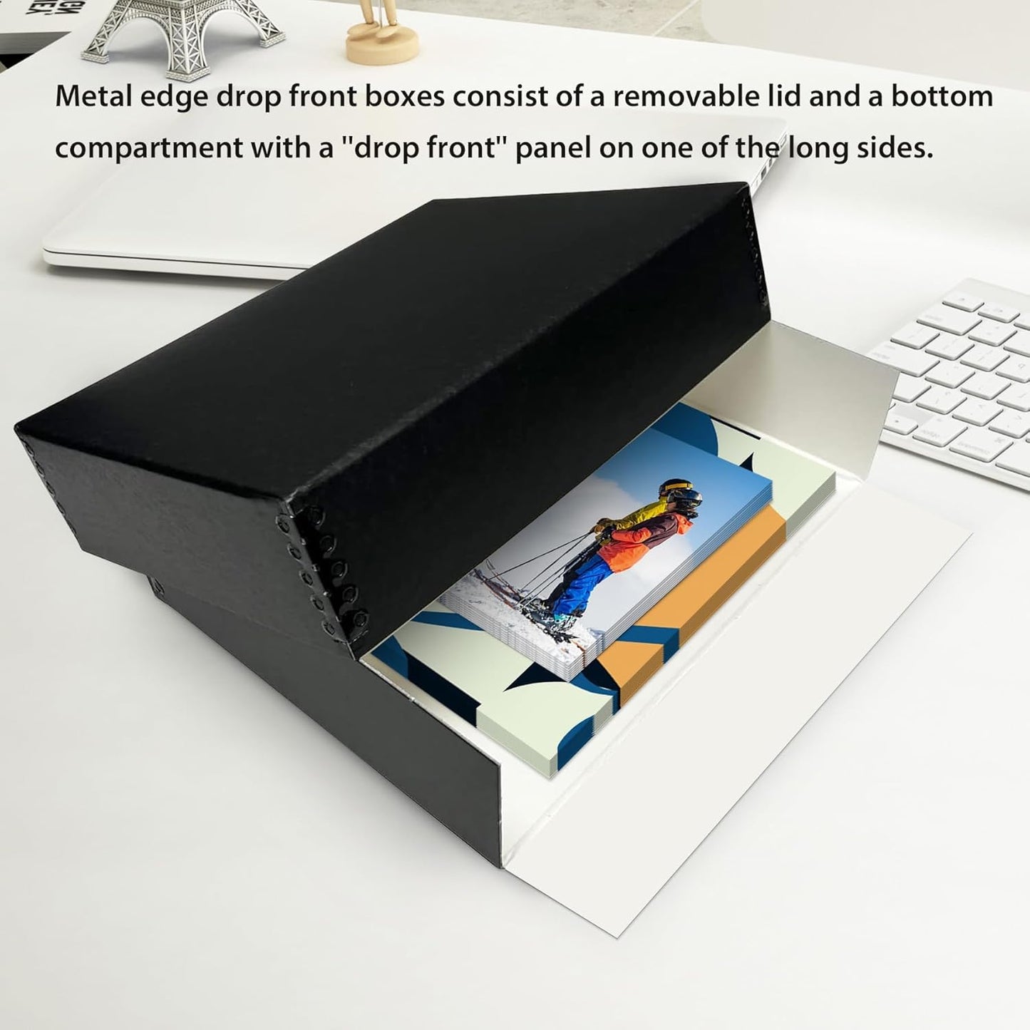 Lineco Museum Archival Storage Box, 9.75x12.75x3 in. Drop Front Design. Acid-Free with Metal Edge. Organize Photos, Pictures, Prints, Documents, Crafts, DIY. Black, 2 Pack