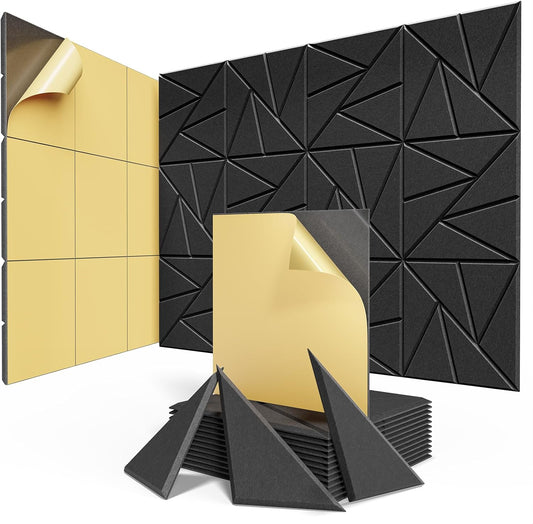 8 Pack Acoustic Panels with Self-Adhesive, 12"X 12"X 0.4"Sound Proof Foam Panels, Sound Panels High Density, Soundproof Wall Panels for Home Studio Office-Black