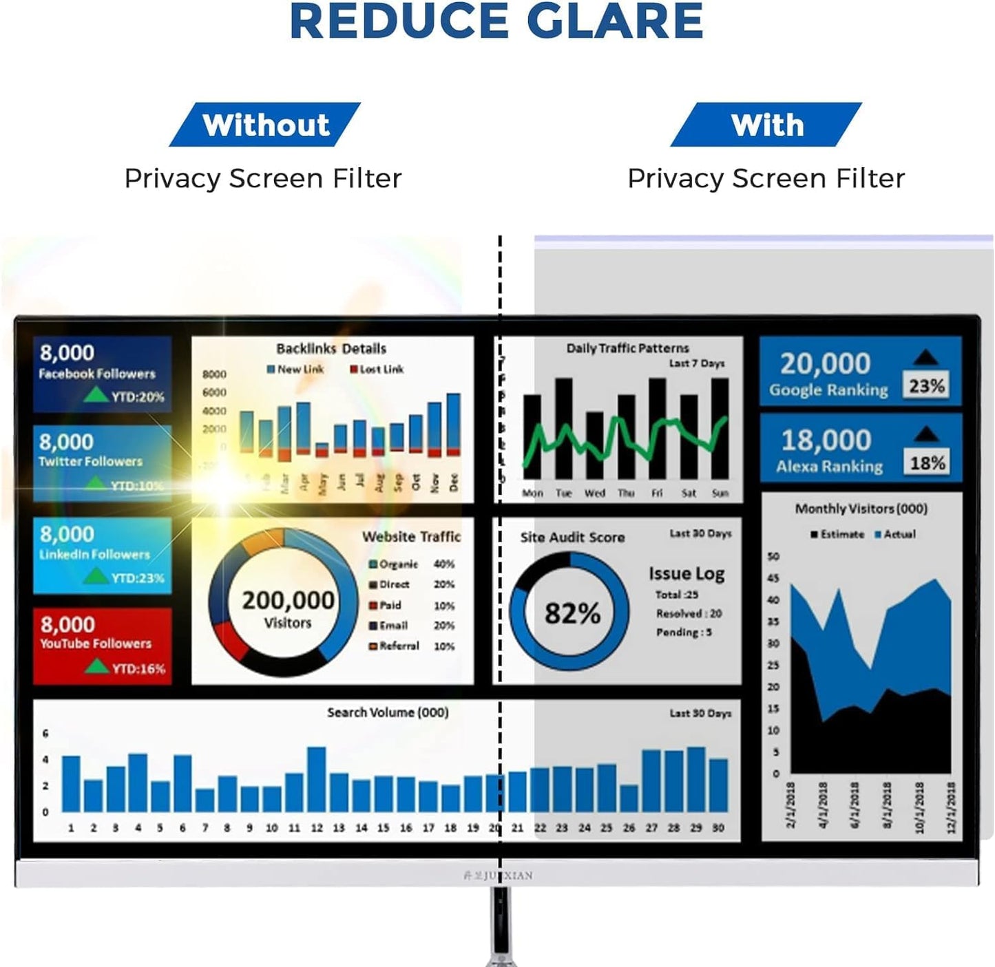 23.8 Inch 16:9 Computer Privacy Screen Filter for Monitor - Privacy Shield and Anti-Glare Protector