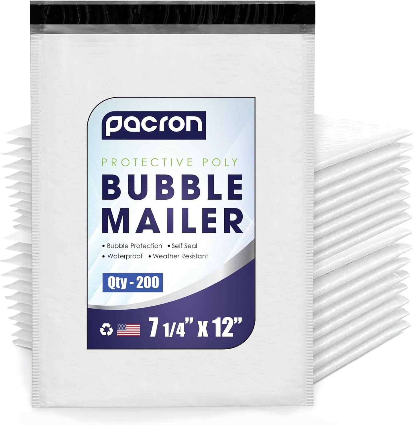 200-Pack Waterproof Poly Bubble Mailers 7.25 x 12 - Thick, Durable, Instant Seal Envelopes with Strong Adhesive - Protective Shipping Mailers for Jewelry, Cosmetics, SD Cards, USB Cables